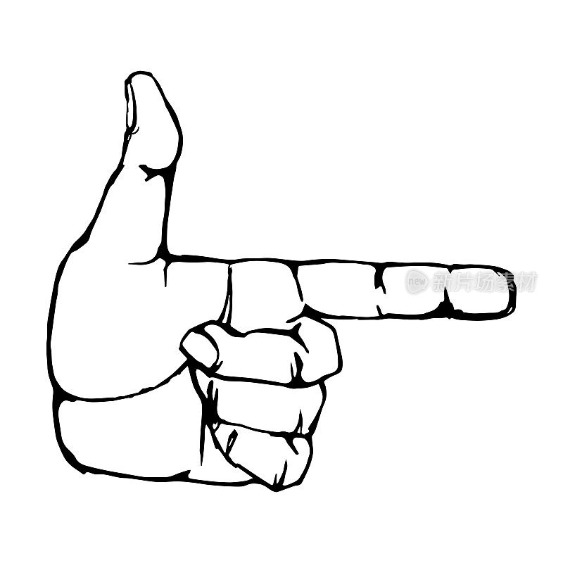 Black outline realistic pointing finger hand gesture icon graphic
